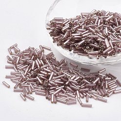 Темный Лосось Стеклярус, серебряная линия, темный лосось, 9x2 мм, отверстия: 0.5 мм, около 7000 шт / мешок