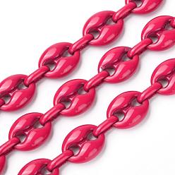 Cerise Alloy Coffee Bean Chains, with Iron Oval Link, Unwelded, Spray Paint, Cadmium Free & Lead Free, with Spool, Cerise, Coffee Bean: 13.5x10.5x4.5mm, Link: 9x4x2mm
