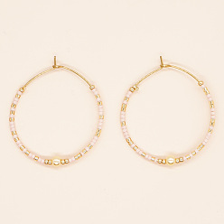 Золотой Серьги-кольца из стеклянных бусин ручной работы в стиле бохо, золотые, 35x35 мм