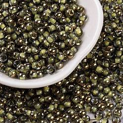 Светло-хаки Бисер из стекла , внутри цветов, наполовину позолоченный, круглые, светлый хаки, 4x3 мм, отверстие : 1.2 мм, 6428 шт / фунт