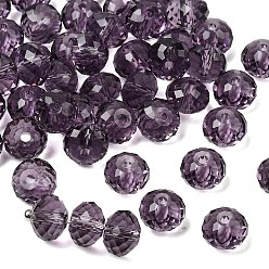 Сине-фиолетовый К 9 стекло, имитация Австрийские кристаллические шарики, класс AAA, граненые, рондель, синий фиолетовый, 8x5.5 мм, отверстие : 0.9~1 мм