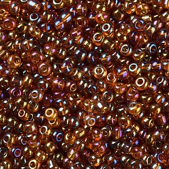 Dark Goldenrod Round Glass Seed Beads, Transparent Colours Rainbow, Round, Dark Goldenrod, 2mm