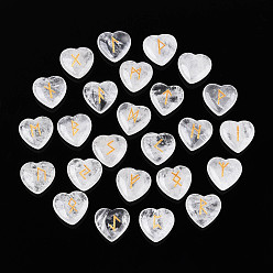 Хрусталь 25 шт. натуральный кварцевый кристалл, рунические камни в форме сердца с гравировкой алфавита старшего футарка, 19~20.5x19.5~21x7~8.5 мм