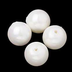 White Eco-Friendly Plastic Imitation Shell Beads, High Luster, Grade A, Half Hole/Drilled, Round, White, 18mm, Half Hole: 1.5mm