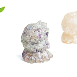 Флюорит Украшение в виде льва из смолы, с натуральной флюоритовой крошкой внутри статуэток для украшения домашнего офиса, 39x37x53 мм