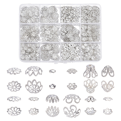 Серебро 12 колпачки из сплава, железа и латуни, цветок, серебряные, 4~10x1~9 мм, отверстие : 0.8~1.5 мм