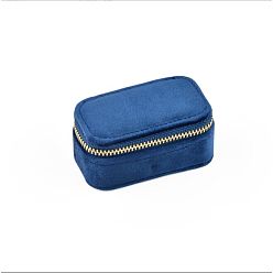 Темно-Синий Бархатная шкатулка для драгоценностей, дорожный портативный футляр для ювелирных изделий, ящики для хранения на молнии, для колец, Серьги, прямоугольные, темно-синий, 8.5x4.5~4.7x3.8 см