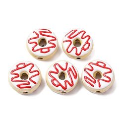 Красный Фарфоровые эмалевые бусины ручной работы, пончик, яркие глазированный фарфор, красные, 14~16x7 мм, отверстие : 1.5 мм