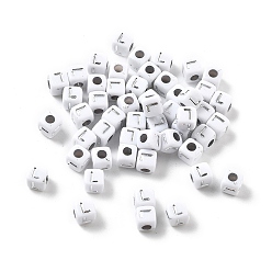 Letter L Непрозрачные акриловые бусины, квадрат с буквой, серебристого металла, обвитыми, Письмо L, 5x5x5 мм, отверстие : 2 мм, о 5000ocs