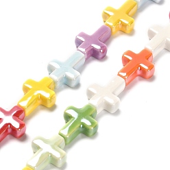 Разноцветный Фарфоровые бусины ручной работы, яркие глазированный фарфор, крестик, красочный, 16~17x13~13.5x5.5 мм, отверстие : 1.4 мм, около 20 шт / нитка, 13.39 дюйм (34 см)
