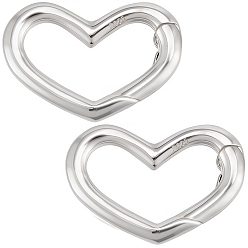 Платина 2 шт. 925 Кольца с пружинным затвором из стерлингового серебра, С двухсторонней замшевой тканью 1PC, ткань для полировки серебра, сердце, платина, 10.5x16x2 мм, внутренний диаметр: 8.5x11.5 мм