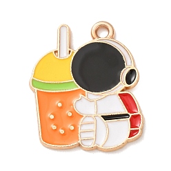 Orange Alloy with Enamel Pendants, Astronaut & Drink Charms, Golden, Orange, 22.5x18.5x1mm, Hole: 1.8mm