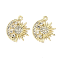 Настоящее золото 14K Подвески из сплава и страза, луна с солнцем, реальный 14 k позолоченный, 22x19x2.5 мм, отверстие : 1.8 мм