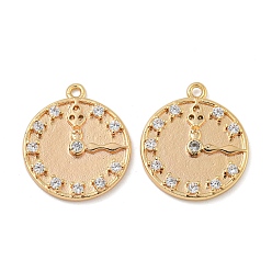 Настоящее золото 18K Латунные микропаве прозрачные подвески с фианитом, без кадмия, без никеля и без свинца, часы, реальный 18 k позолоченный, 17x14.5x2 мм, отверстие : 1.2 мм