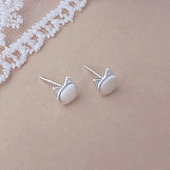 Матовый Серебристый Цвет 925 стерлингового серебра серьги стержня, форма кошки, матовый серебристый цвет, 7.5x7 мм