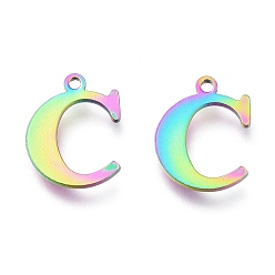Letter C Ионное покрытие (ip) 304 брелоки из нержавеющей стали, лазерная резка, алфавит, Радуга цветов, letter.c, 12.5x9.5x0.8 мм, отверстие : 1 мм