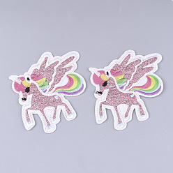 Flamingo Computerized Embroidery Cloth Iron on/Sew on Patches, with Paillette/Sequins, Glitter Powder, Appliques, Costume Accessories, Unicorn, Flamingo, 91x76x1.5mm