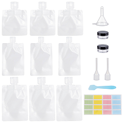 Прозрачный Полипропиленовый пластик, портативный дорожный пакет для жидкости, прозрачный пластиковый пустой упаковочный пакет., с пластиковой воронкой, ложкой, пипеткой и баночкой для крема., Водонепроницаемые пустые наклейки из ПВХ, прозрачные, 10.5~15.4x8~9x0.05~2.3 см