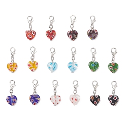 (52) Непрозрачная лаванда Подвесные украшения ручной работы в стиле миллефиори, Сплав с застежками когтя омара, сердце, разноцветные, 28 мм