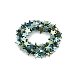 Зеленое Покрытие Гальванические нити из синтетических немагнитных гематитовых бусин, бисер нитей, звезда, зеленый покрытием, 10 мм, около 38 шт / нитка