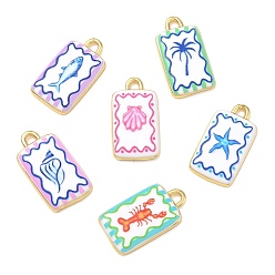Mixed Color Printed Brass Pendants, Rectangle Charms, Rack Plating, Long-Lasting Plated, Lead Free & Cadmium Free, Real 18K Gold Plated, Mixed Color, 23x12.5x3.5mm, Hole: 2mm