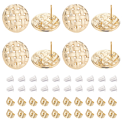 Echt 18 k vergoldet 10 Paar flache, runde Ohrstecker aus Legierung, mit Schleife, mit 50Stk Kunststoff & 20Stk 304 Edelstahl-Ohrmuttern, echt 18 k vergoldet, 19.5 mm, Bohrung: 3.5 mm, Stift: 0.7 mm