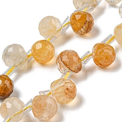 Yellow Hematoid Quartz Натуральный желтый гематоидный кварц/золотые целебные кварцевые бусины нити, граненые, Топ пробуренной, слеза, 10x8 мм, отверстие : 1 мм, около 38 шт / нитка, 15.55~16.142'' (39.5~41 см)