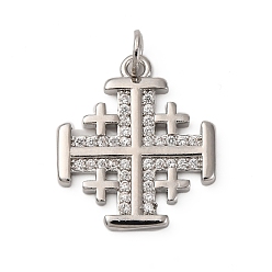 Платина Латунные микро проложить кубического циркония подвески, крестик, с целью перехода в кольце, долговечный, без кадмия и без свинца, стойки покрытие, платина, 18.5x16x2 мм, отверстие : 3 мм