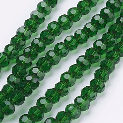 Green Glass Beads Strands, Faceted(32 Facets), Round, Green, 4mm, Hole: 1mm, about 98pcs/strand, 13.7 inch