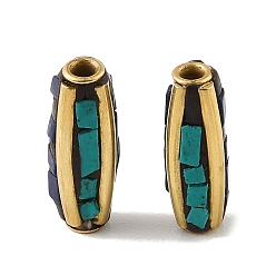 Oval Handmade Polymer Clay Indonesia Beads, with Resin & Unplated Brass, Colorful, Oval, 20x6.5x6.5mm, Hole: 2mm