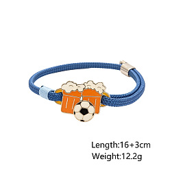 Dark Orange Sports 304 Stainless Steel Enamel Football Link Nylon Cord Slider Bracelets, Platinum, Dark Orange, 6.30 inch(16cm)
