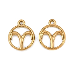 Aries 304 Stainless Steel Pendants, Round with Twelve Zodiac Signs Charms, Ion Plating(IP), Cut-Out, Golden, Aries, 19x15.5x2mm, Hole: 1.5mm