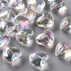 Прозрачный АВ Прозрачные акриловые бусины, с покрытием AB цвета, граненые, сердце, ясно AB, 16x19.5x11 мм, отверстие : 2 мм