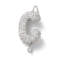 Letter C Латунные микро-паве кубические цирконии буквы ссылки, для изготовления именных ожерелий, долговечный, без кадмия и без свинца, буква С, 20x10x3.5 мм, отверстие : 1.6 мм