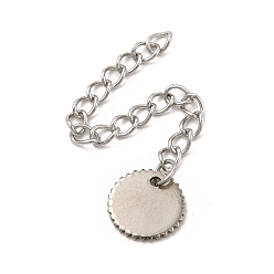 Stainless Steel Color Tarnish Resistant 304 Stainless Steel Curb Chain Extenders, End Chains with 201 Stainless Steel Flat Round Chain Tab, Stainless Steel Color, 65mm