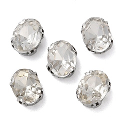 Прозрачный Овал пришиваем стразами, многожильных ссылки, стекло горный хрусталь, с настройками зубцов из нержавеющей стали, аксессуары для одежды, граненые, прозрачные, 8x6x4.2 мм, отверстие : 0.9 мм