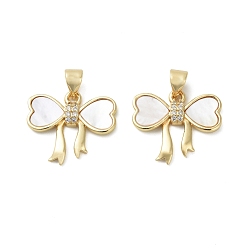 Bowknot Латунные микро проложить кубического циркония подвески, с оболочкой, реальный 18 k позолоченный, бантом, 16x18x3 мм, отверстие : 3.4x4 мм