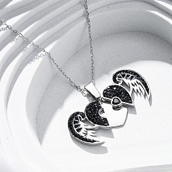 Нержавеющая Сталь Цвет 304 ожерелья из нержавеющей стали, полимерной глины, струйных стразов, открывающиеся, для женщин, сердце с крыла, цвет нержавеющей стали, 18.11 дюйм (46 см)