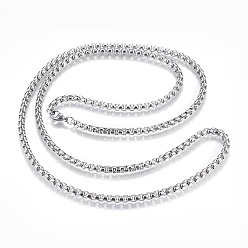 Stainless Steel Color Non-Tarnish 304 Stainless Steel Box Chain Necklaces, with Lobster Claw Clasps, Stainless Steel Color, 29.5 inch(75cm), 4mm