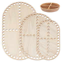 Navajo White Wooden Crochet Basket Base, Bag Bottom, for Knting Craft Making, Oval, Navajo White, 18~24.9x10~15x0.25cm, Hole: 8mm, 3pcs/set