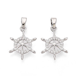 Платина Латунные микропаве прозрачные подвески с фианитом, Шлем прелести, платина, 17.5x13x2 мм, отверстие : 4x2 мм