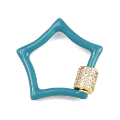 Бирюза Застежки-карабины с микропаве из прозрачного кубического циркония в форме звезды, с эмалью, долгоиграющий, стойки покрытие, без свинца и без кадмия, бирюзовые, 23x25x2 мм