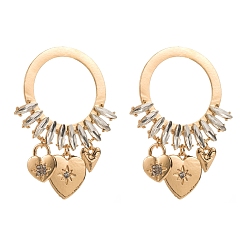 Crystal Flat Round Alloy Rhinestone Stud Earrings, Heart Tassel Dangle Earrings for Women, Crystal, 65x40mm