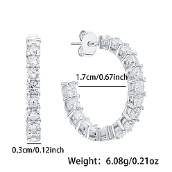 Платина Серьги-гвоздики в форме кольца с родиевым покрытием 925 из стерлингового серебра, серьги-полукольца с фианитами, платина, 3x17 мм