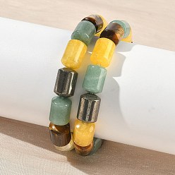 Смешанные камни Браслеты из натурального пирита, зеленого авантюрина, тигрового глаза и окрашенного в оранжевый цвет кварца, эластичные, для женщин и мужчин., внутренний диаметр: 2.17 дюйм (5.5 см)