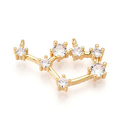 Лео Латунные микро проложить кубического циркония подвески, обереги двенадцати созвездий, долговечный, без никеля , реальный 18 k позолоченный, Лев, 14x22.5x3 мм, отверстие : 1.2 мм