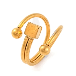 Золотой Ионное покрытие (IP) 304 квадратные круглые манжеты из нержавеющей стали, открытые кольца на палец для женщин, золотые, размер США 7 (17.3 мм)