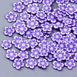 Средний Фиолетовый Ручной полимерной глины кабошонов, модные аксессуары для украшения ногтей, цветок, средне фиолетовый, 4~7x4 ~ х 0.5~2 мм, Около 35000~40000 шт / 500 г