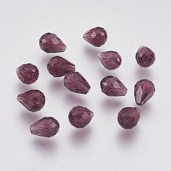 Purple Imitation Austrian Crystal Beads, Grade AAA, Faceted, Drop, Purple, 6x8mm, Hole: 0.7~0.9mm