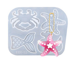 Белый Силиконовые формы для изготовления подвесок своими руками на тему морских животных, формы для литья смолы, для уф-смолы, изготовление изделий из эпоксидной смолы, белые, 111x140x6 мм, внутренний диаметр: 44~59x57~66 мм